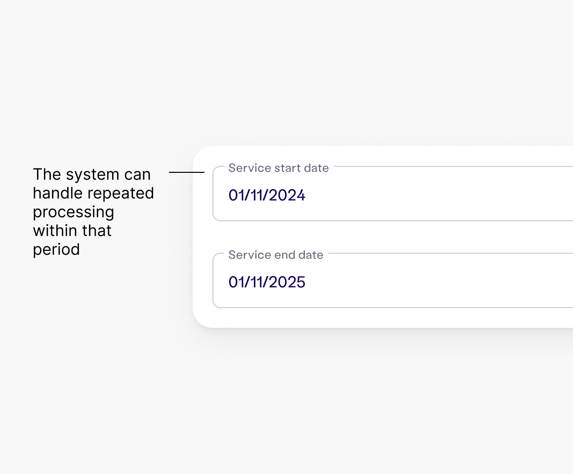 Service start and end date fields for recurring claims