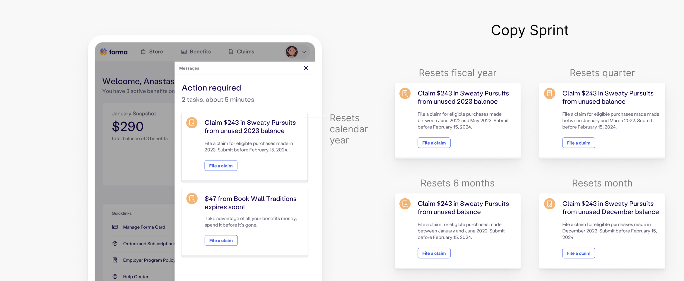 Task reminder — in-product dashboard with expiring benefit tasks