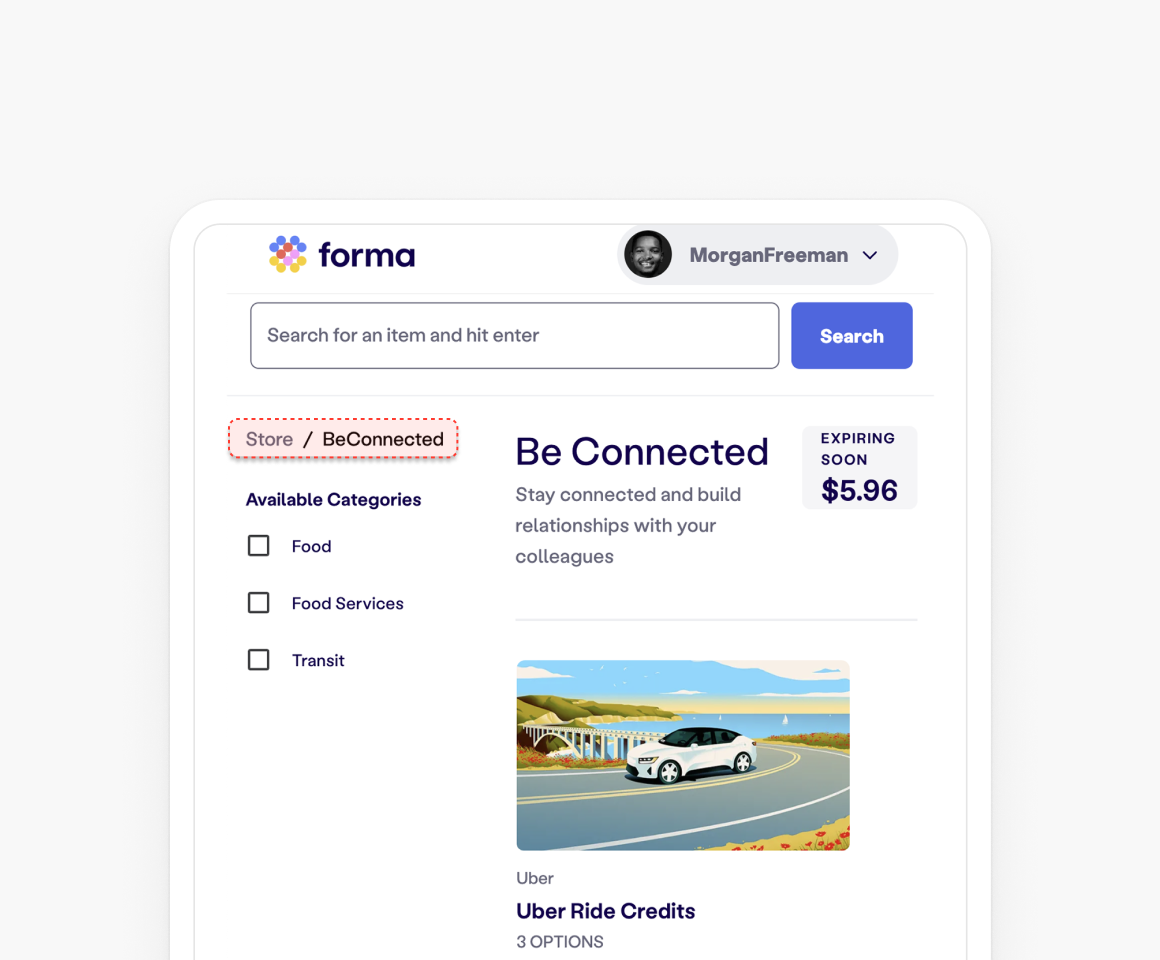 Old Forma store UI — no filtering
