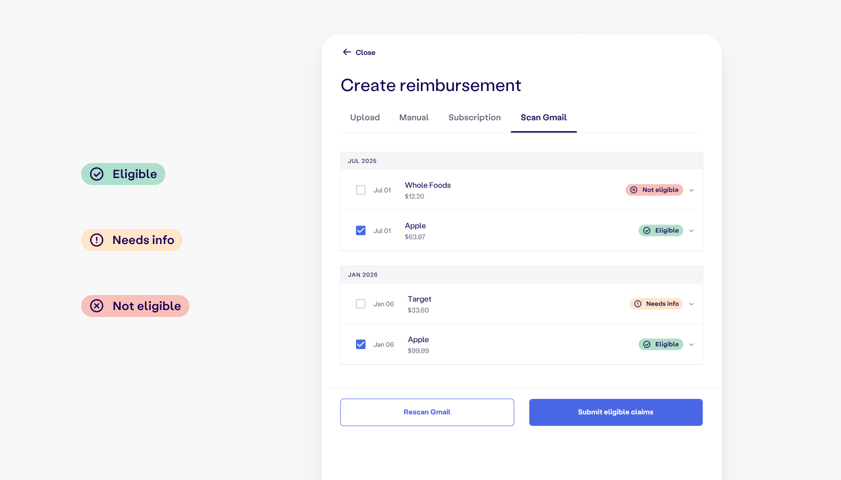 Real-time policy check — claim status overview