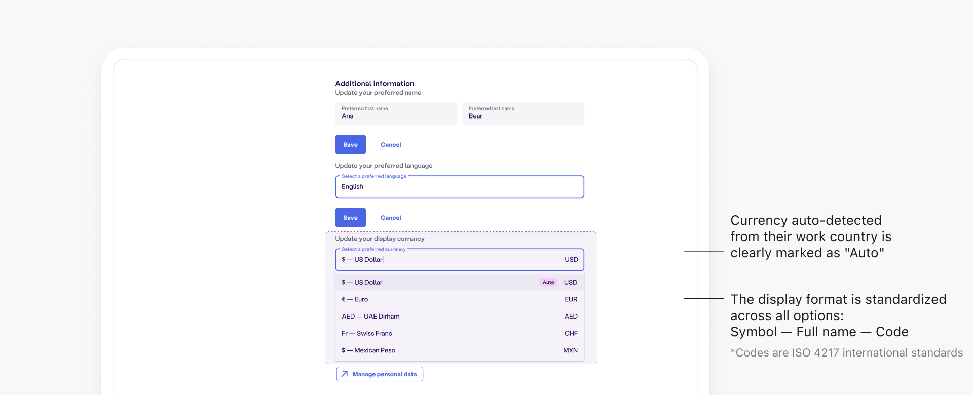 Currency settings